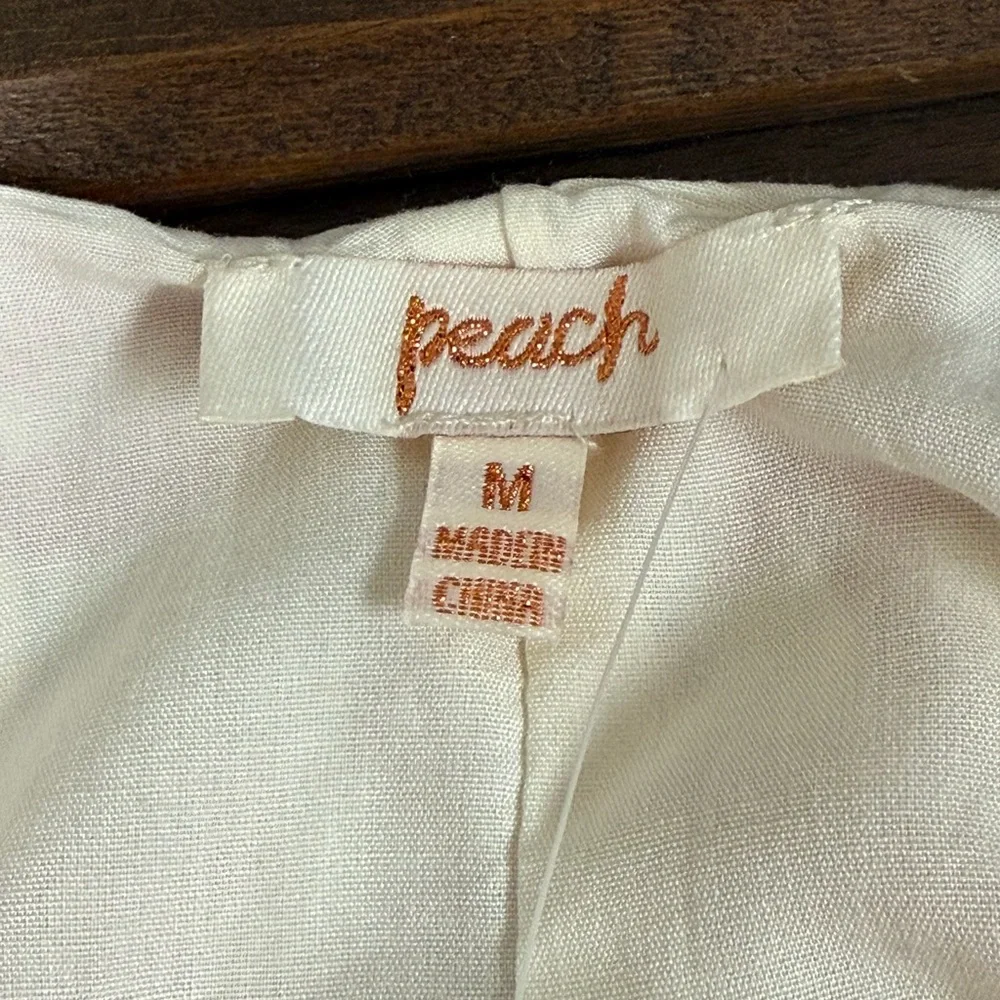 NWT Peach Red Cream Shell Print Crop Tank Top Button Detail Resort Summer M - Picture 5 of 8